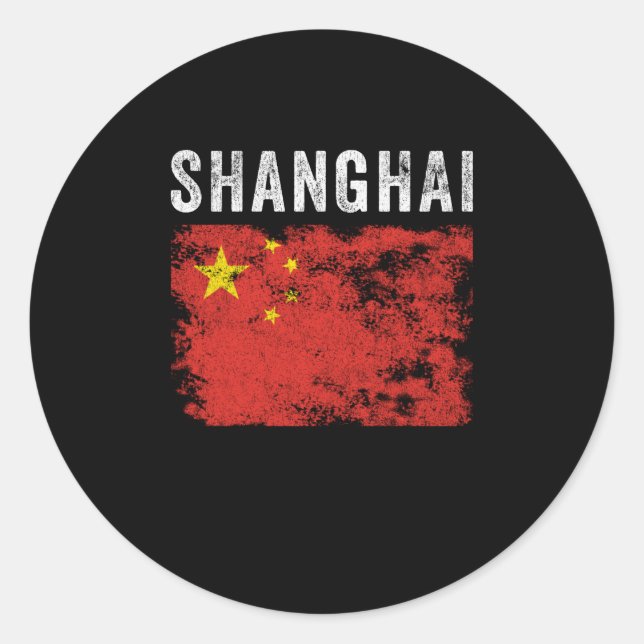 Shanghai China Flag Chinese Souvenir Runder Aufkleber (Vorderseite)