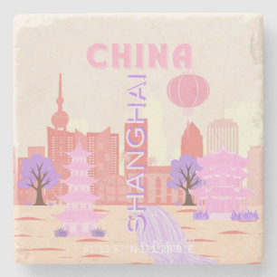 Shanghai China Pastell Reise Kunst Steinuntersetzer