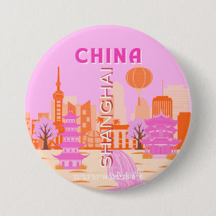 Shanghai China Pink Reise Kunst Button
