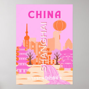Shanghai China Pink Reise Kunst Poster