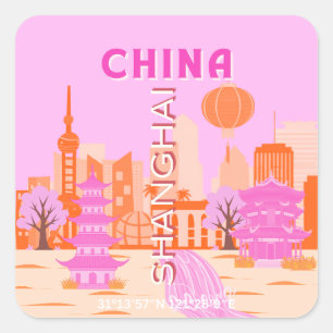 Shanghai China Pink Reise Kunst Quadratischer Aufkleber