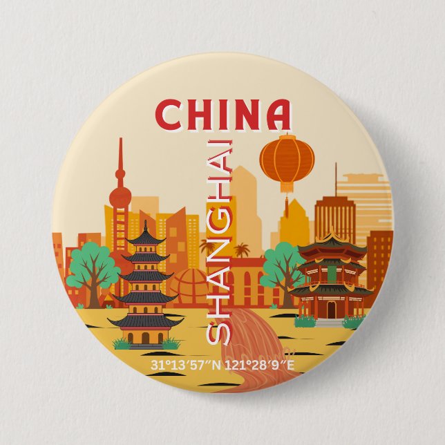 Shanghai China Reise Retroplakat Button (Vorderseite)