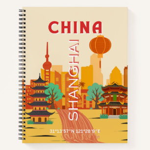 Shanghai China Reise Retroplakat Notizbuch