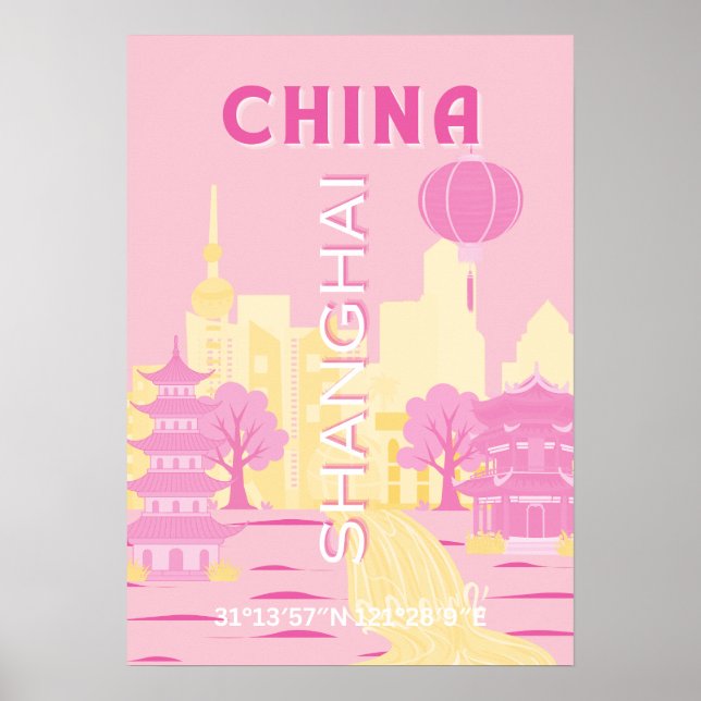 Shanghai China Reise Rosa Poster (Vorne)