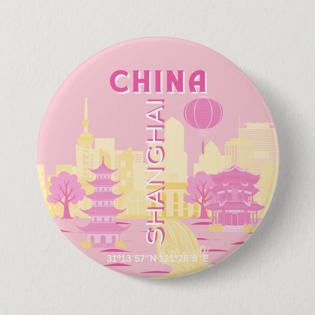 Shanghai China Reise Rosa Poster Button (Vorderseite)
