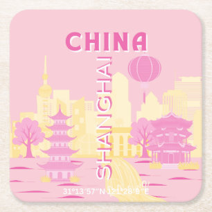 Shanghai China Reise Rosa Poster Rechteckiger Pappuntersetzer