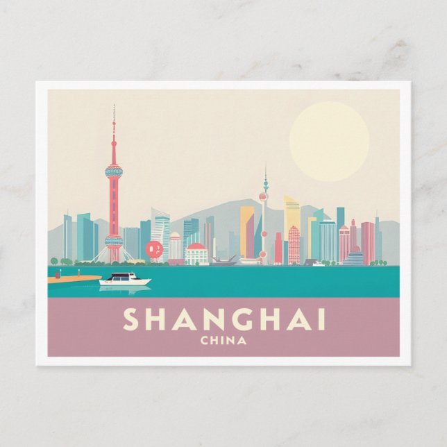 Shanghai China The Bund Pastel Travel Postkarte (Vorderseite)