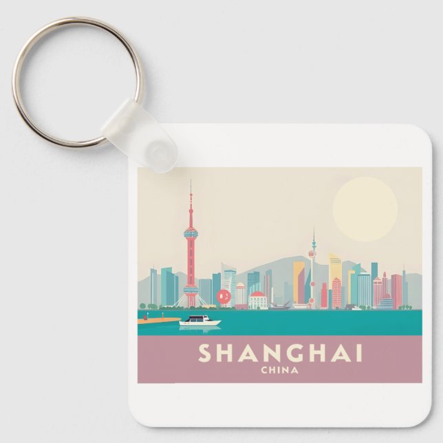 Shanghai China The Bund Pastel Travel Schlüsselanhänger (Vorderseite)
