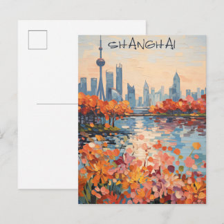 Shanghai China Travel City Painting Aesthetic Postkarte