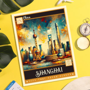 Shanghai, China Vintage Gemälde Postkarte