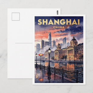 Shanghai China Vintage Reise Postkarte
