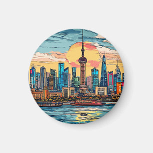 Shanghai City Waterfront Skyline bei Sunset Magnet