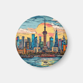 Shanghai City Waterfront Skyline bei Sunset Magnet