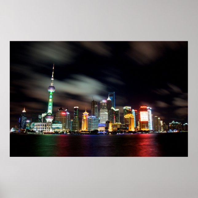 Shanghai Skyline bei Nacht Poster (Vorne)