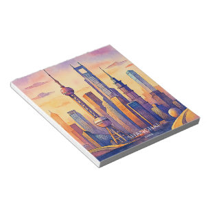 Shanghai Skyline China Reise Aquarell  Notizblock