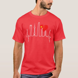 Shanghai Skyline Herzschlag Herz China Ich Liebe A T-Shirt