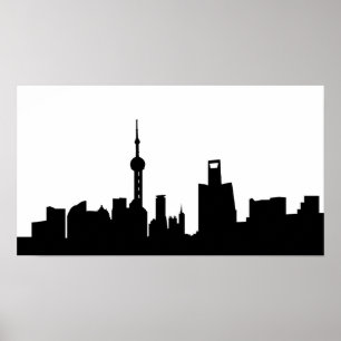 Shanghai-Stadt Skyline-Silhouette-China Poster