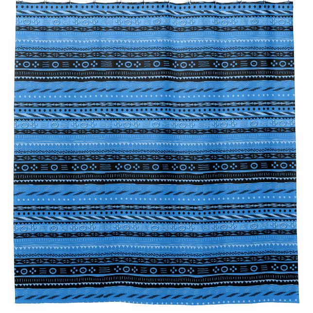 Shango Blaues Stammesdesign Duschvorhang (Vorderseite)