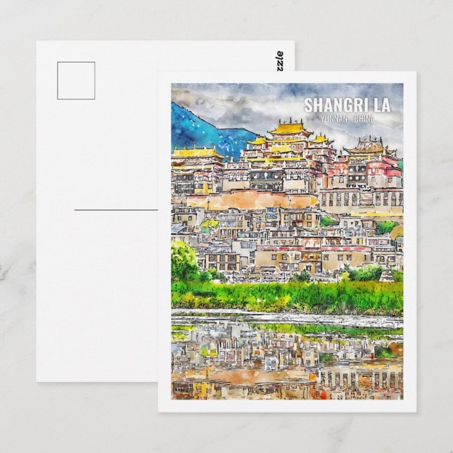 Shangri La Yunnan China Berühmte Wasserfarbe Postkarte (Vorne/Hinten)