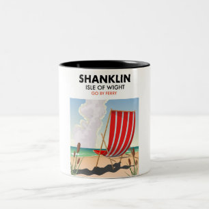 Shanklin Beach Isle of Wight Reiseplakat. Zweifarbige Tasse