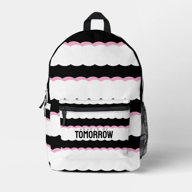 “Shapes of Tomorrow” Black, White & Pink Wavy  Bedruckter Rucksack (Vorderseite)
