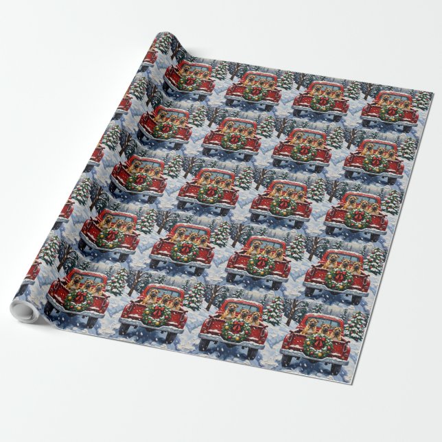 Shar Pei Christmas Red Truck Holiday Geschenkpapier (Ungerollt)