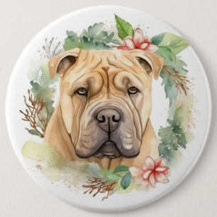 Shar Pei Christmas Wreath Festivals Button