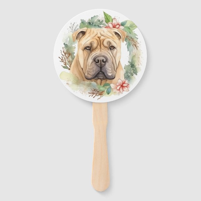 Shar Pei Christmas Wreath Festivals Fächer (Vorderseite)