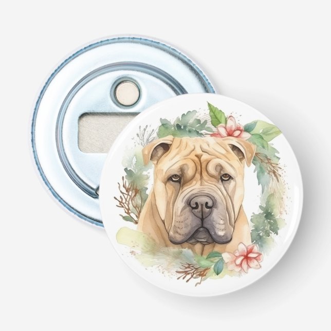 Shar Pei Christmas Wreath Festivals Flaschenöffner (Vorderseite)