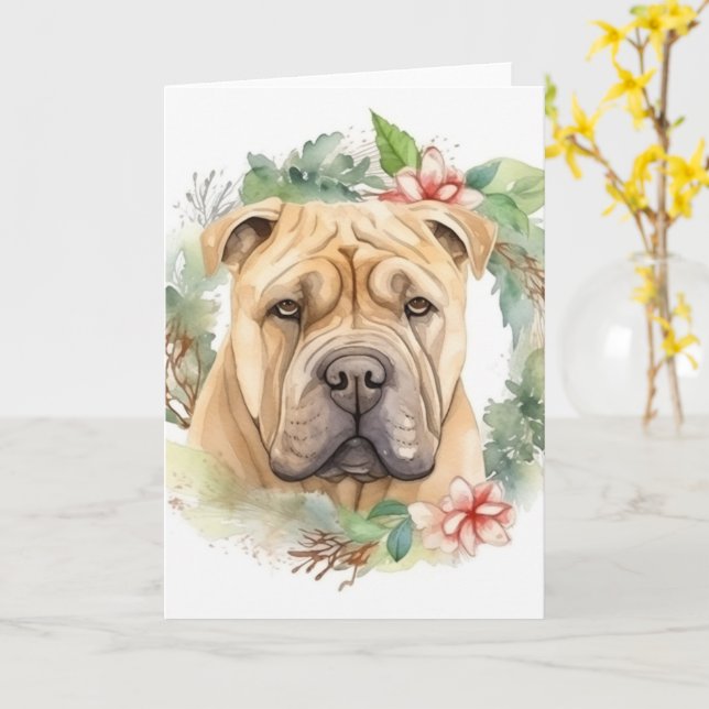 Shar Pei Christmas Wreath Festivals Karte (Gelbe Blume)
