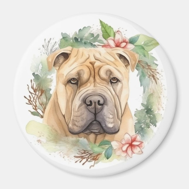 Shar Pei Christmas Wreath Festivals Magnet (Vorne)