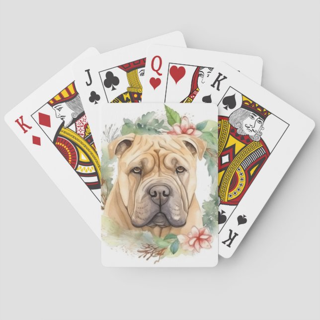 Shar Pei Christmas Wreath Festivals Spielkarten (Rückseite)