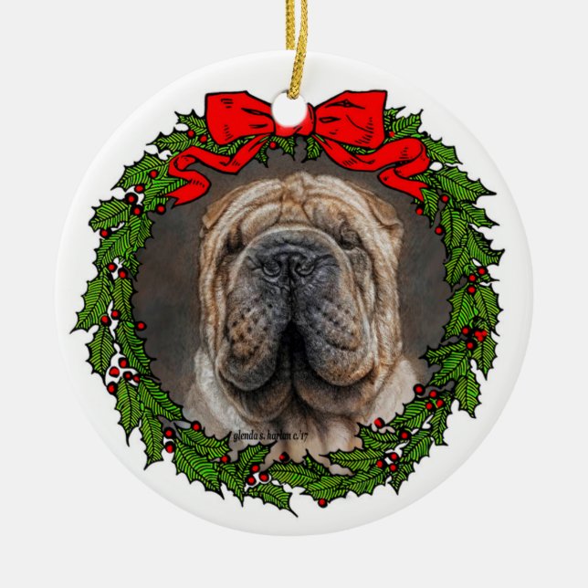 Shar Pei Dog Art von Glenda Harlan Keramik Ornament (Vorne)