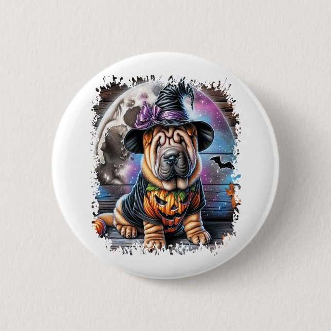 Shar Pei Dog Halloween Square Button (Vorderseite)