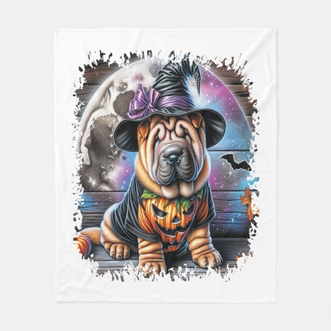 Shar Pei Dog Halloween Square Fleecedecke (Vorderseite)