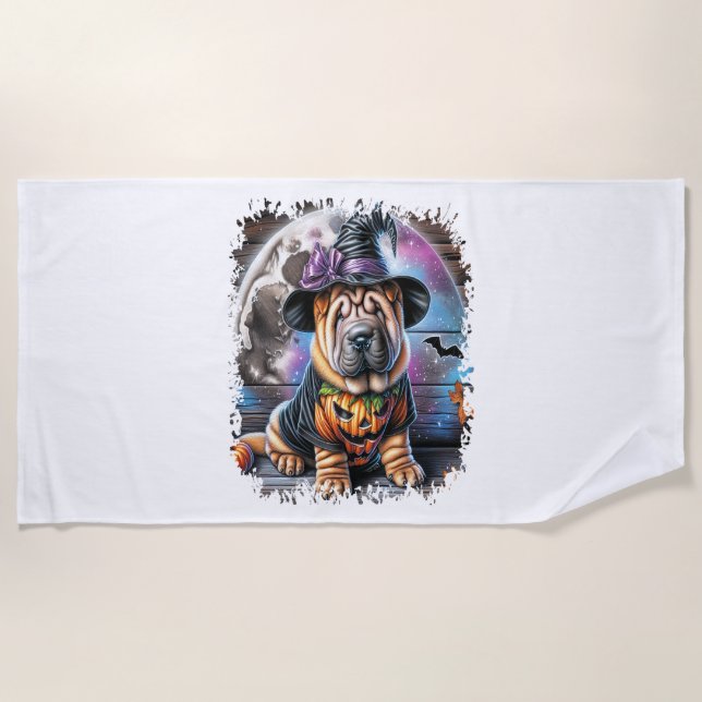 Shar Pei Dog Halloween Square Strandtuch (Vorderseite)
