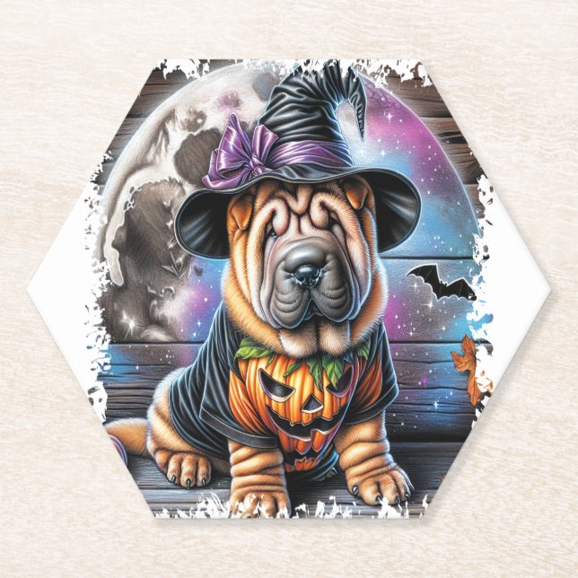 Shar Pei Dog Halloween Square Untersetzer (Vorderseite)