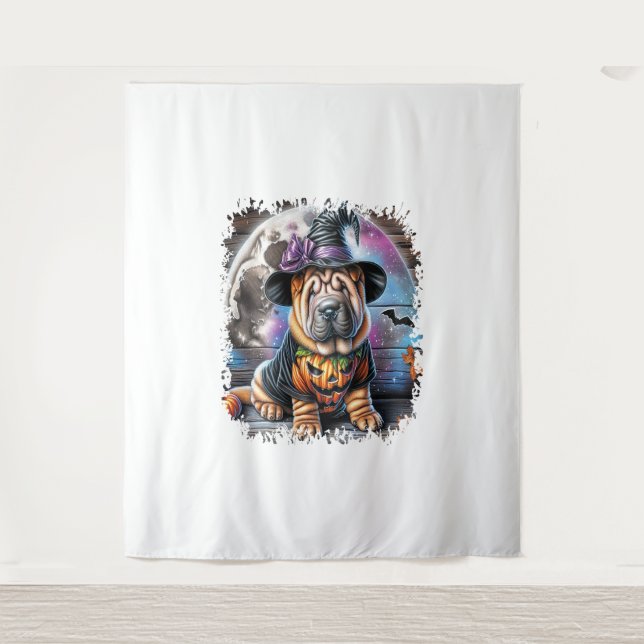 Shar Pei Dog Halloween Square Wandteppich (Vorderseite)