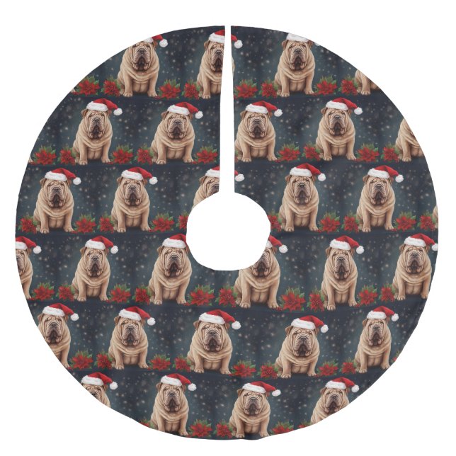 Shar Pei Dog in Schnee Weihnachten Polyester Weihnachtsbaumdecke (Vorderseite)