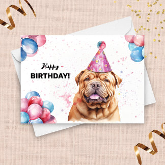 Shar Pei Dog mit Balloons und Party Hat Geburtstag Karte
