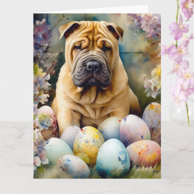 Shar Pei Dog mit Ostereier Urlaub Karte (Orchidee)