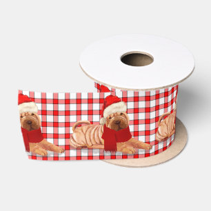 Shar Pei Dog mit Roten und Weißen Karos Weihnachte Satinband