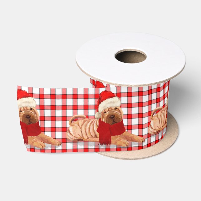 Shar Pei Dog mit Roten und Weißen Karos Weihnachte Satinband (Spule)