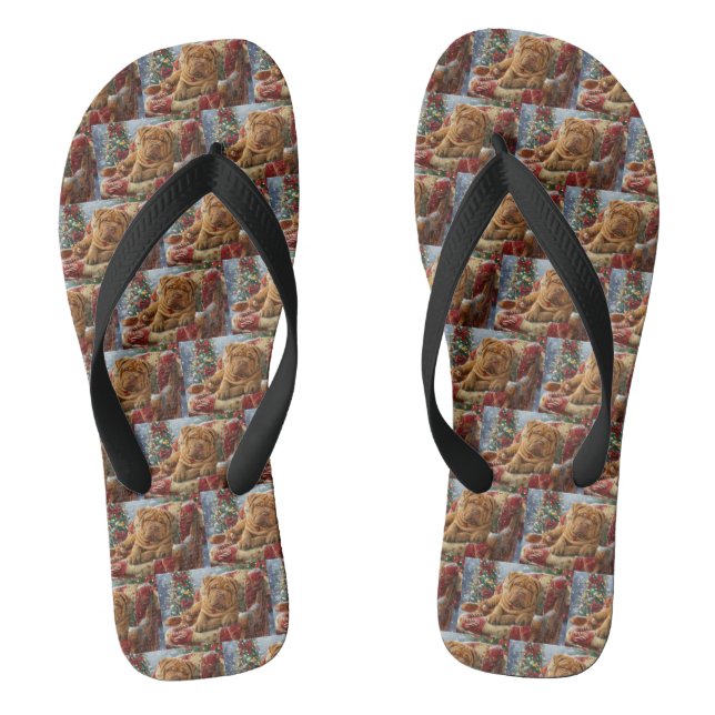 Shar Pei Dog Weihnachtsfest Flip Flops (Fußbett)