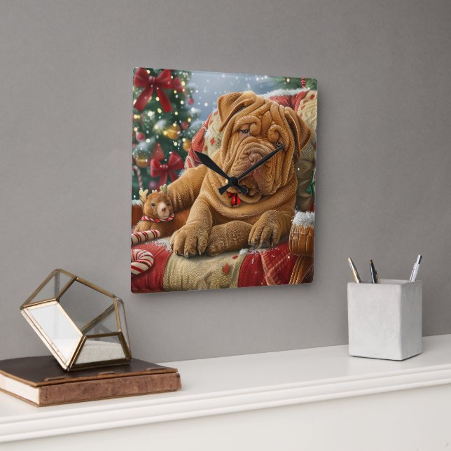 Shar Pei Dog Weihnachtsfest Quadratische Wanduhr (Büro)