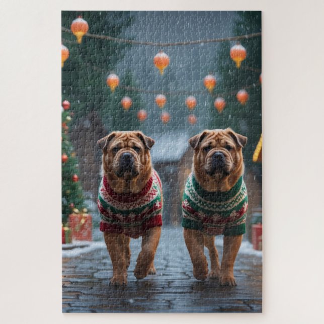 Shar Pei  Dogs Christmas Snow Holiday (Vertikal)