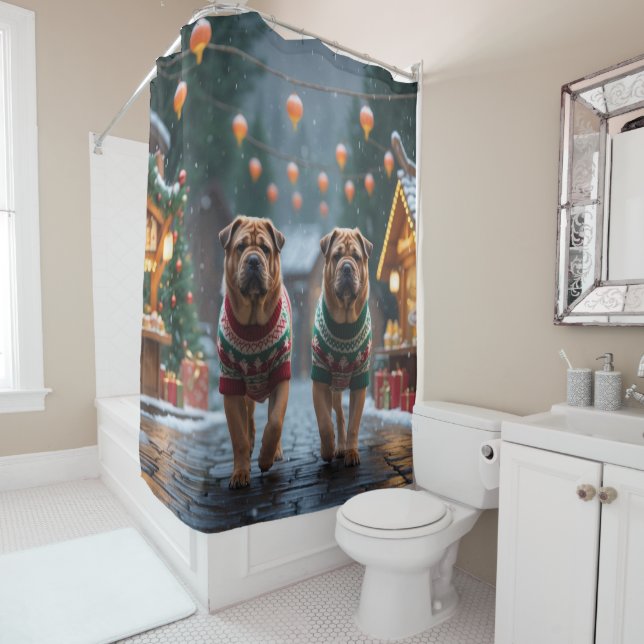 Shar Pei  Dogs Christmas Snow Holiday Duschvorhang (Beispiel)