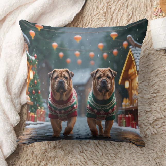 Shar Pei  Dogs Christmas Snow Holiday Kissen (Decke)