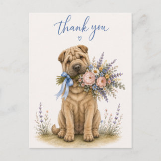 Shar Pei Flower Bouquet Thank You Postkarte