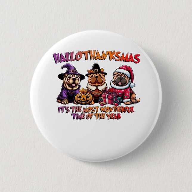 Shar Pei Halloween Erntedank Weihnachtsklassiker Button (Vorderseite)